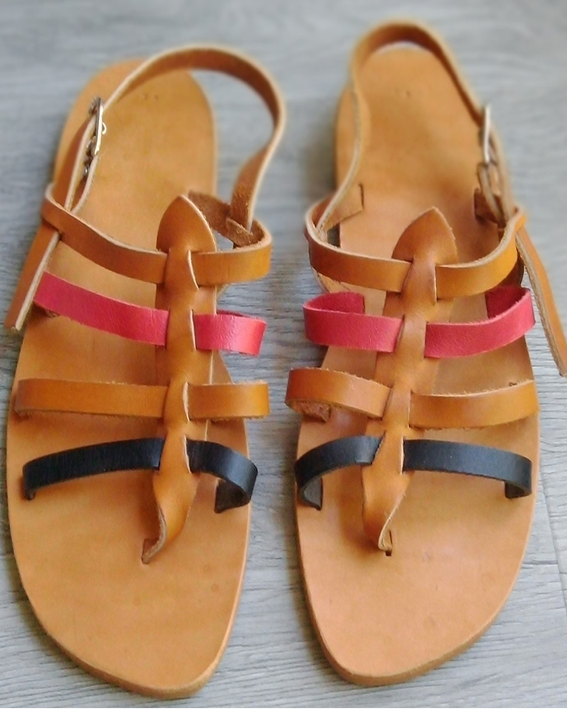 sandales nu-pied naturel rouge noire